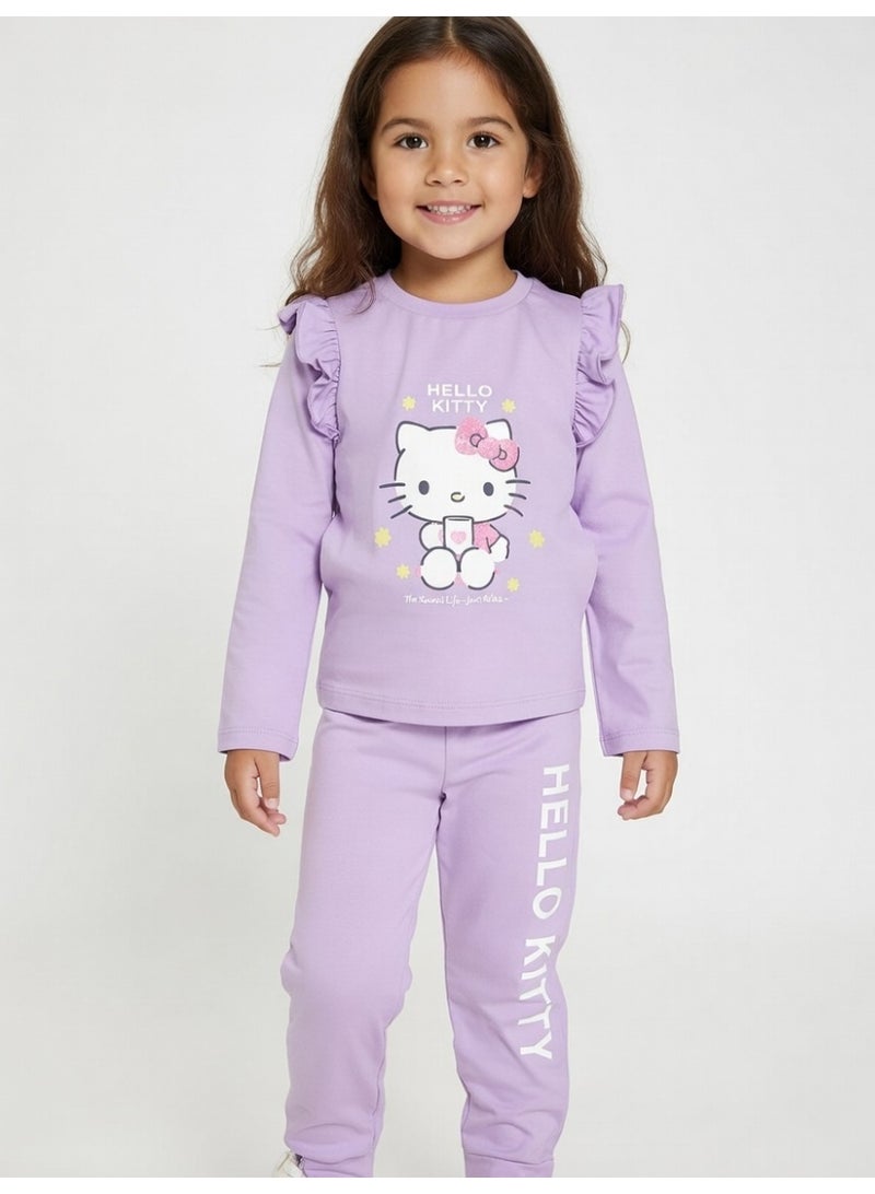 هالو كيتي هيلو كيتي | طقم تيشيرت وبنطال بأكمام طويلة للبنات | أرجواني فاتح - Image 3